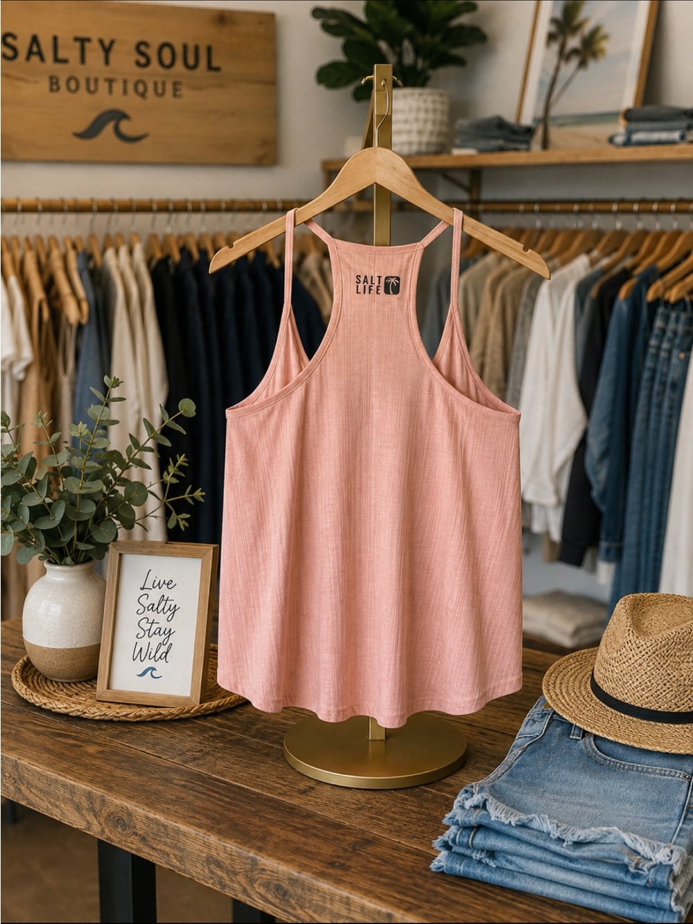 Salt Life Pink Ribbed Racerback Tank - Picture 2 of 3
